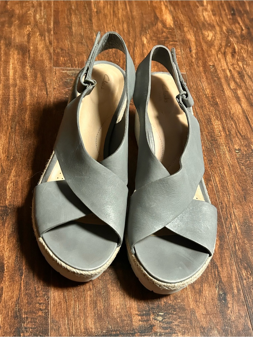 Clarks Womens Palm Glow Peep Toe Casual Platform Sandals  blue sz 10